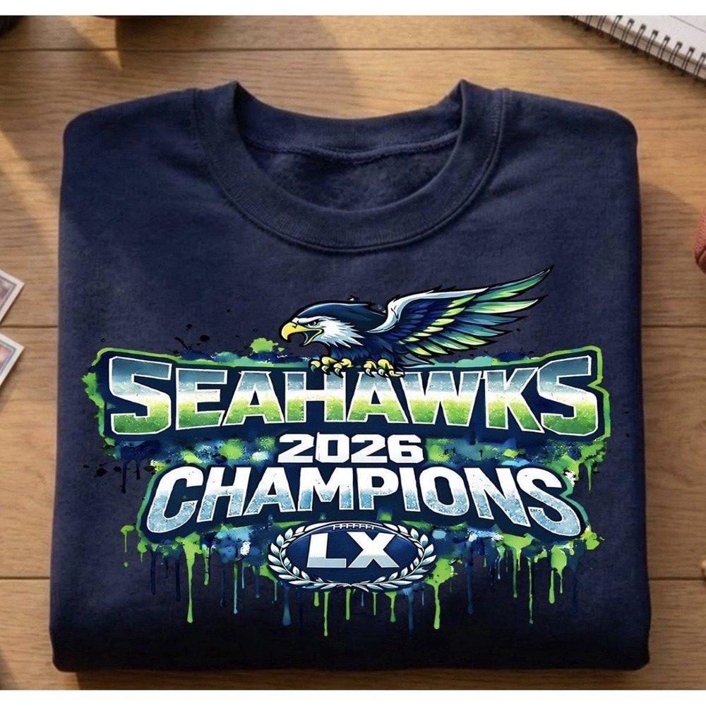 Super Bowl LX 2026 Champions Seattle Seahawks navy T Shirt Unisex Adult‎ XL